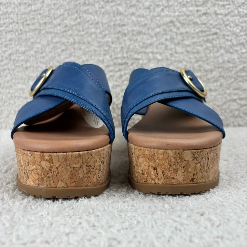 Baretraps Sandals Womens 9M Blue Sydney‎ Cork Slip On Buckle Detail Honeycomb